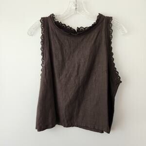 Terzo Millennio Top Women's L Brown Linen Cotton Minimalist Beachy Earthy Boho